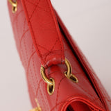 Rare Chanel 1997 Red Caviar Shoulder Kelly Bag 24K GP - FashioNica