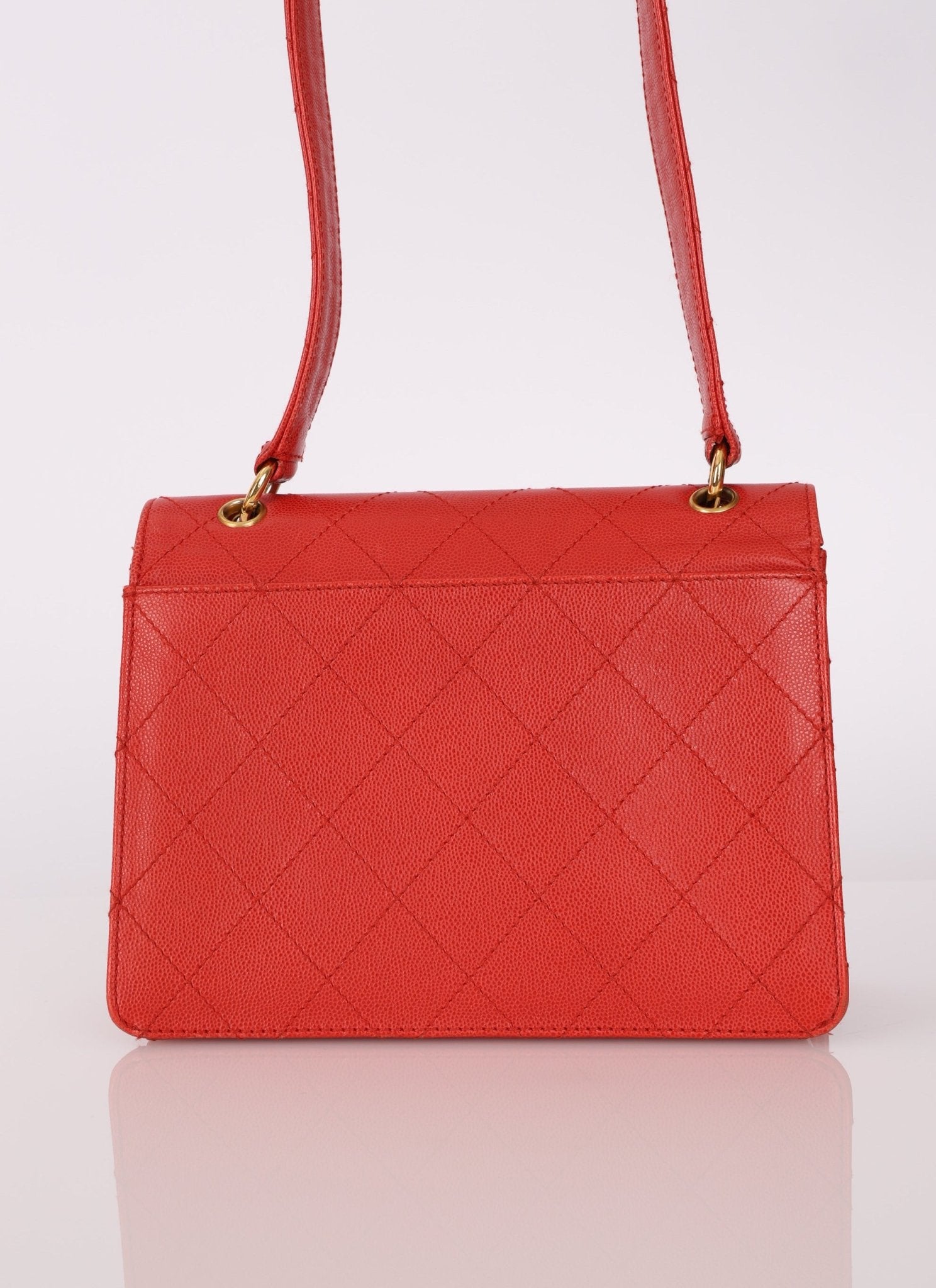 Rare Chanel 1997 Red Caviar Single Small Flap Shoulder Bag - FashioNica