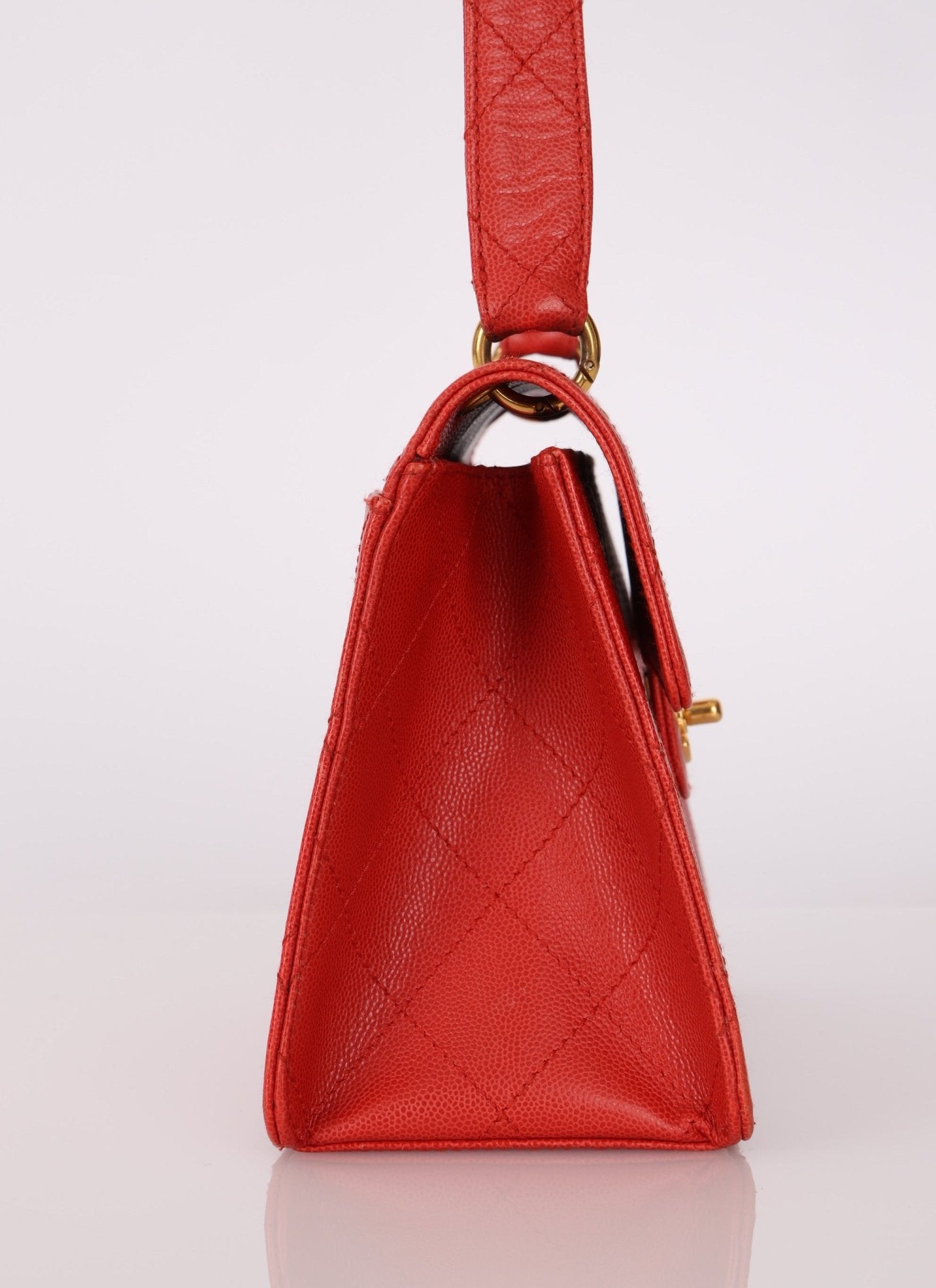 Rare Chanel 1997 Red Caviar Single Small Flap Shoulder Bag - FashioNica