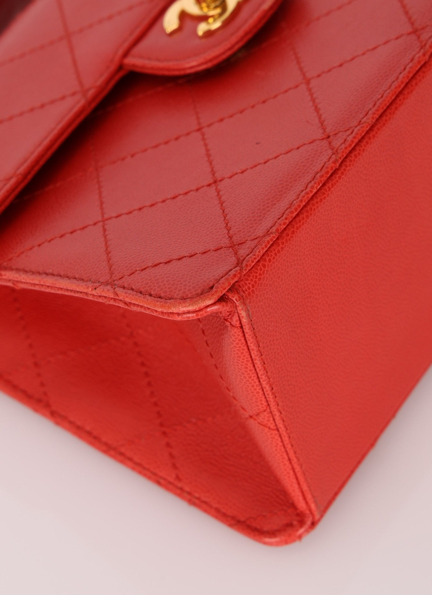 Rare Chanel 1997 Red Caviar Single Small Flap Shoulder Bag - FashioNica