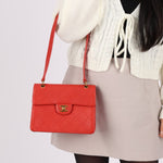 Rare Chanel 1997 Red Caviar Single Small Flap Shoulder Bag - FashioNica