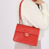 Rare Chanel 1997 Red Caviar Single Small Flap Shoulder Bag - FashioNica