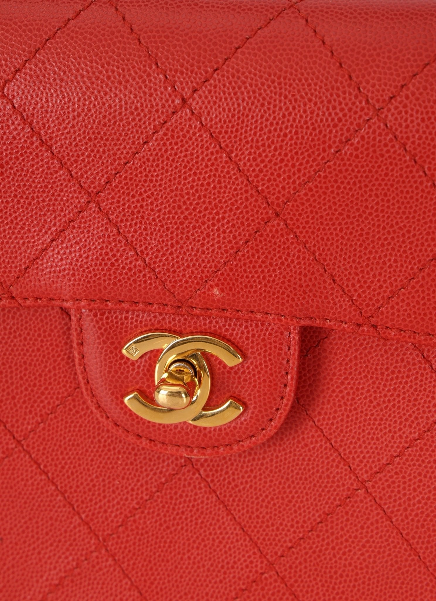 Rare Chanel 1997 Red Caviar Single Small Flap Shoulder Bag - FashioNica