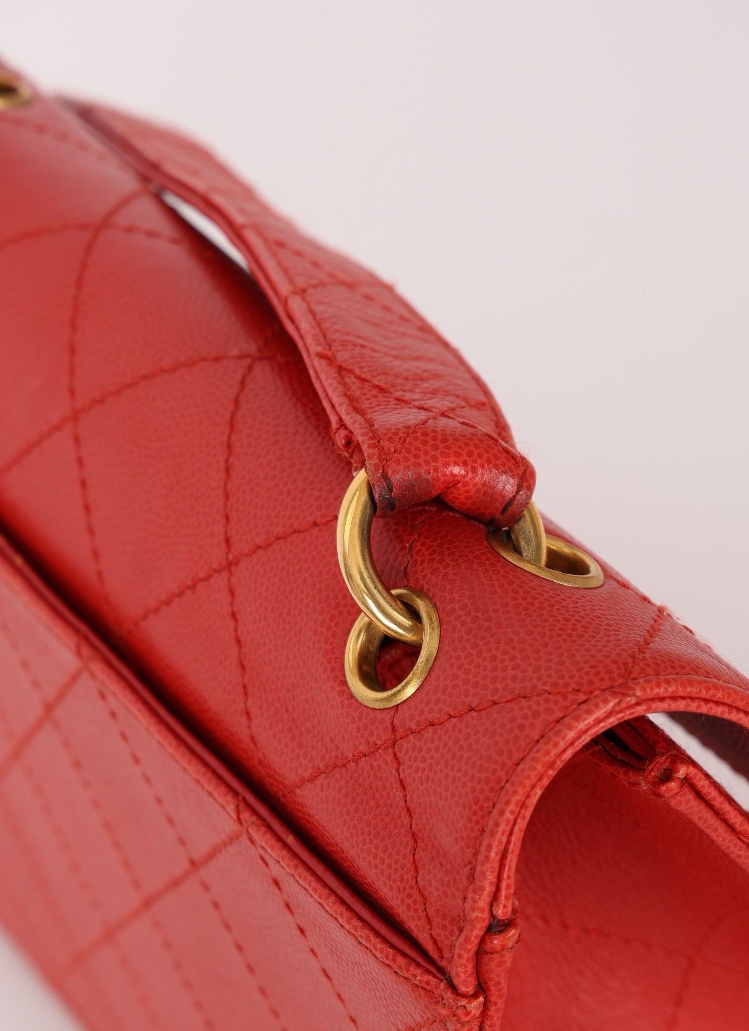 Rare Chanel 1997 Red Caviar Single Small Flap Shoulder Bag - FashioNica