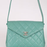 Rare Chanel 1997 Teal Caviar CC Turnlock Envelope Shoulder Kelly - FashioNica