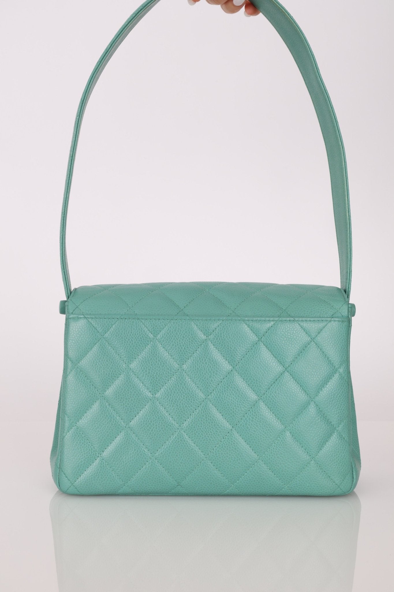 Rare Chanel 1997 Teal Caviar CC Turnlock Envelope Shoulder Kelly - FashioNica