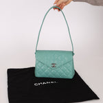 Rare Chanel 1997 Teal Caviar CC Turnlock Envelope Shoulder Kelly - FashioNica