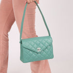Rare Chanel 1997 Teal Caviar CC Turnlock Envelope Shoulder Kelly - FashioNica