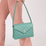 Rare Chanel 1997 Teal Caviar CC Turnlock Envelope Shoulder Kelly - FashioNica
