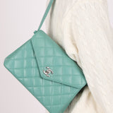 Rare Chanel 1997 Teal Caviar CC Turnlock Envelope Shoulder Kelly - FashioNica