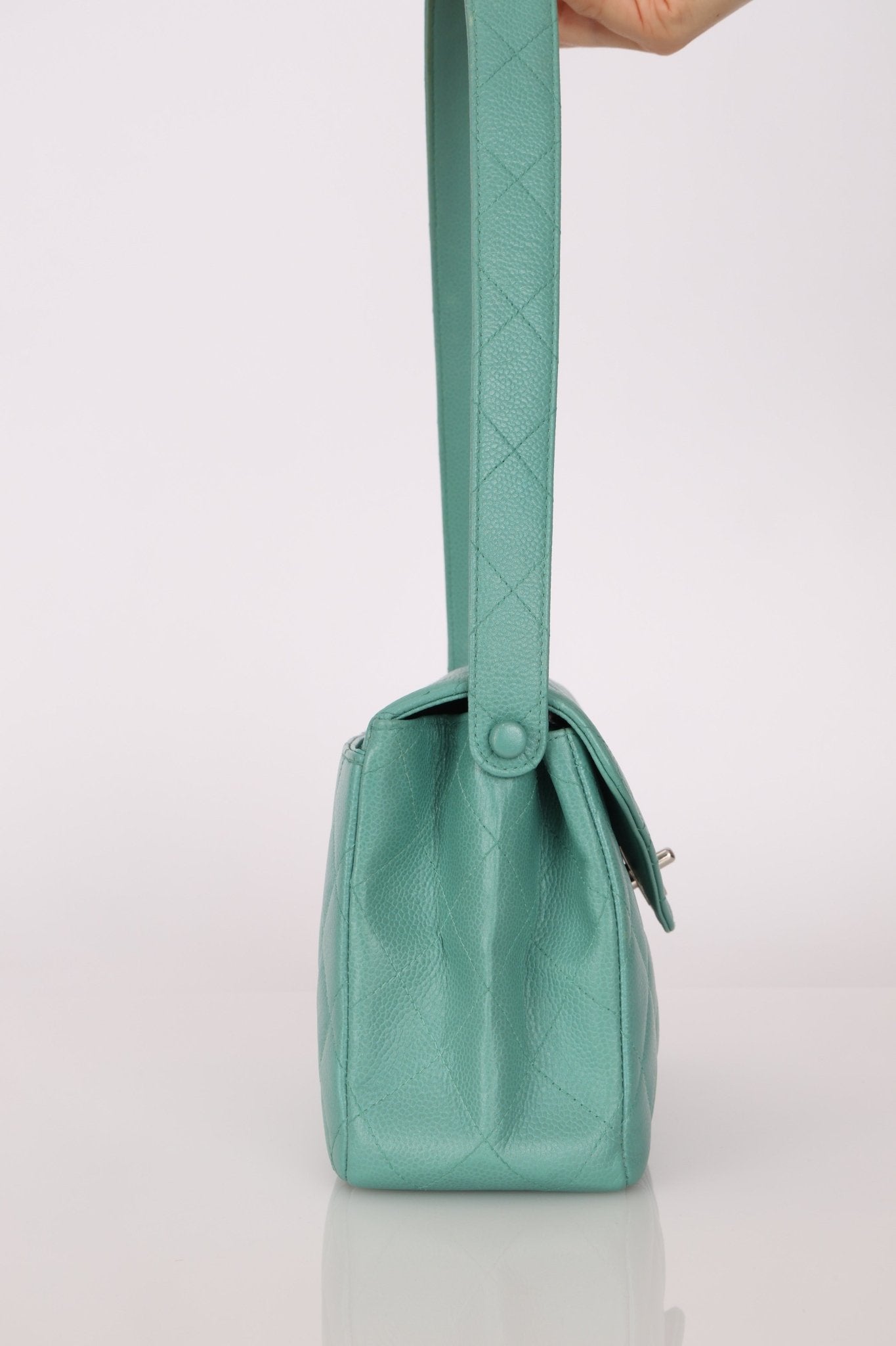 Rare Chanel 1997 Teal Caviar CC Turnlock Envelope Shoulder Kelly - FashioNica