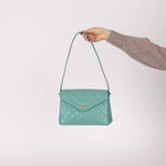 Rare Chanel 1997 Teal Caviar CC Turnlock Envelope Shoulder Kelly - FashioNica