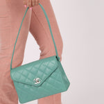 Rare Chanel 1997 Teal Caviar CC Turnlock Envelope Shoulder Kelly - FashioNica
