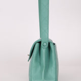 Rare Chanel 1997 Teal Caviar CC Turnlock Envelope Shoulder Kelly - FashioNica