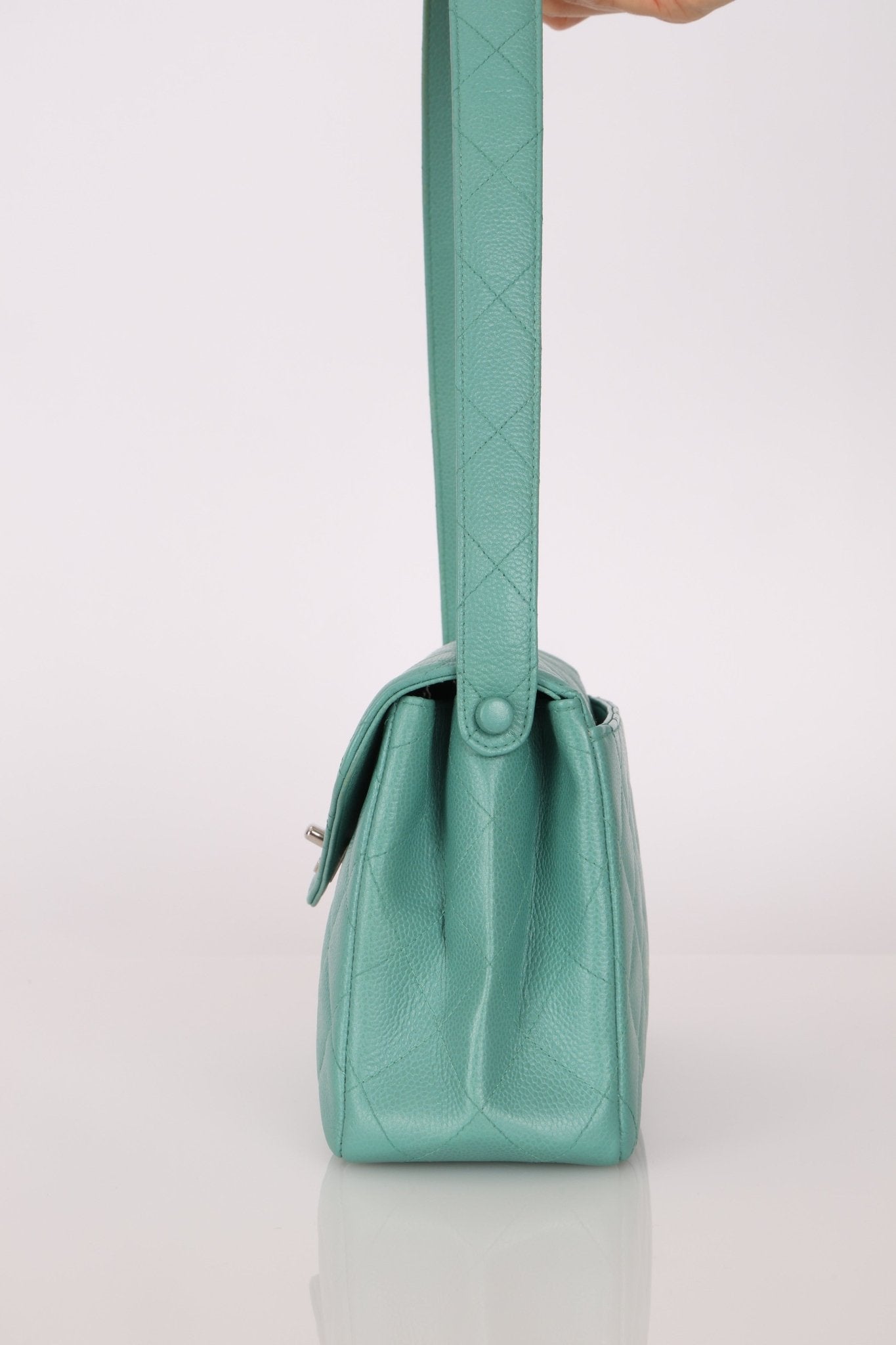 Rare Chanel 1997 Teal Caviar CC Turnlock Envelope Shoulder Kelly - FashioNica