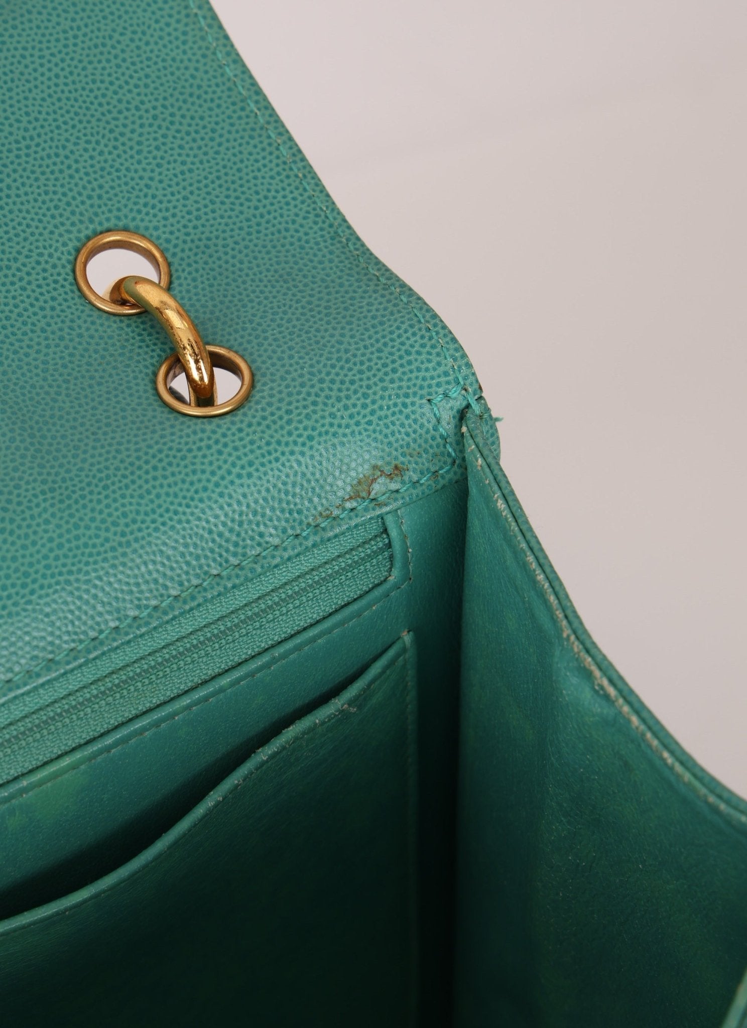 Rare Chanel 1997 Turquoise Caviar Kelly Bag 24K GP - FashioNica