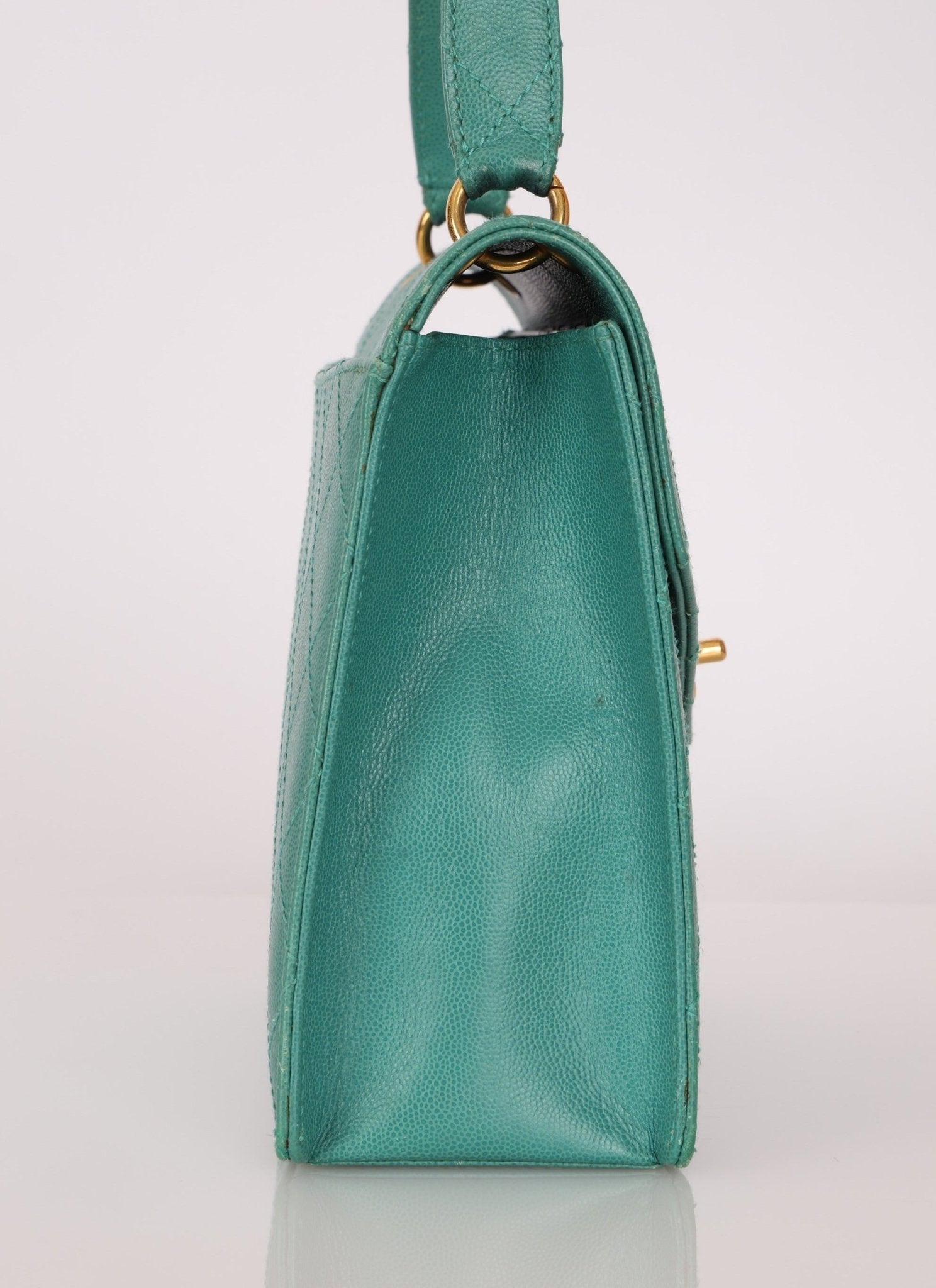 Rare Chanel 1997 Turquoise Caviar Kelly Bag 24K GP - FashioNica