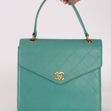 Rare Chanel 1997 Turquoise Caviar Kelly Bag 24K GP - FashioNica