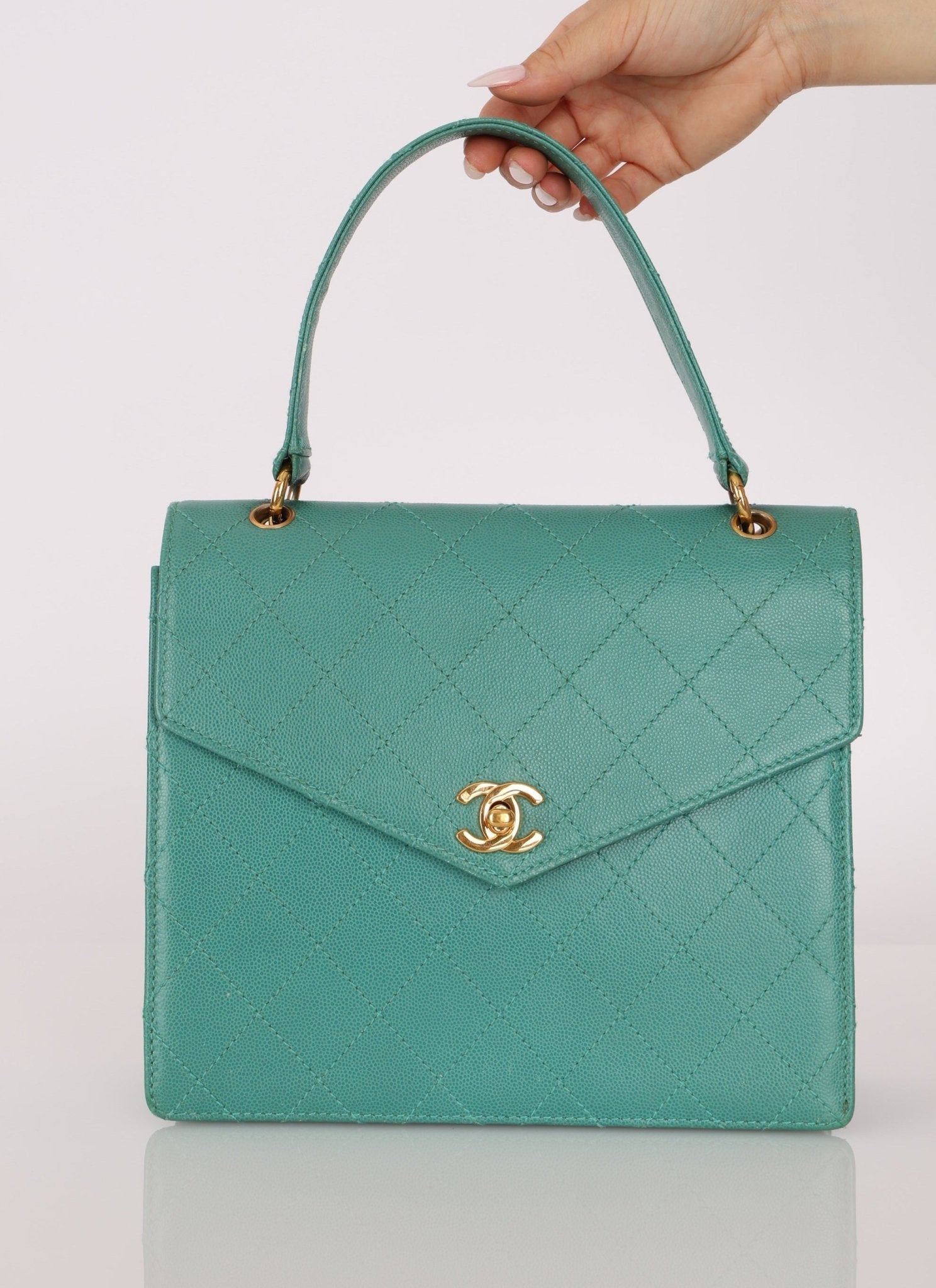 Rare Chanel 1997 Turquoise Caviar Kelly Bag 24K GP - FashioNica
