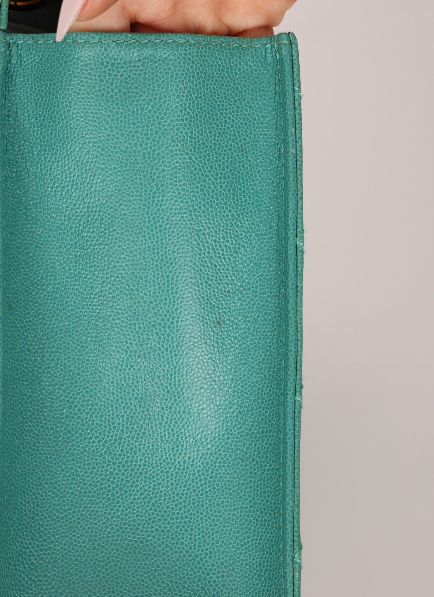 Rare Chanel 1997 Turquoise Caviar Kelly Bag 24K GP - FashioNica