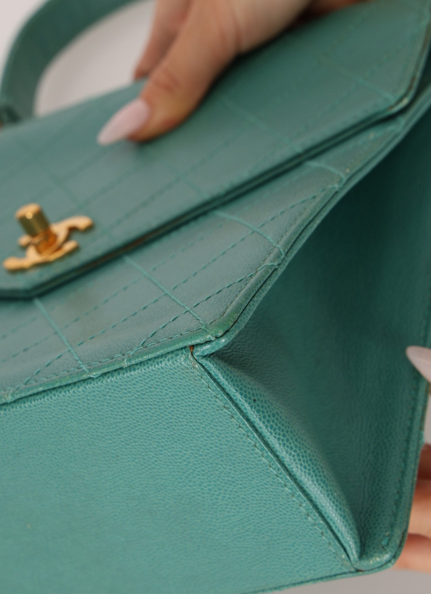 Rare Chanel 1997 Turquoise Caviar Kelly Bag 24K GP - FashioNica