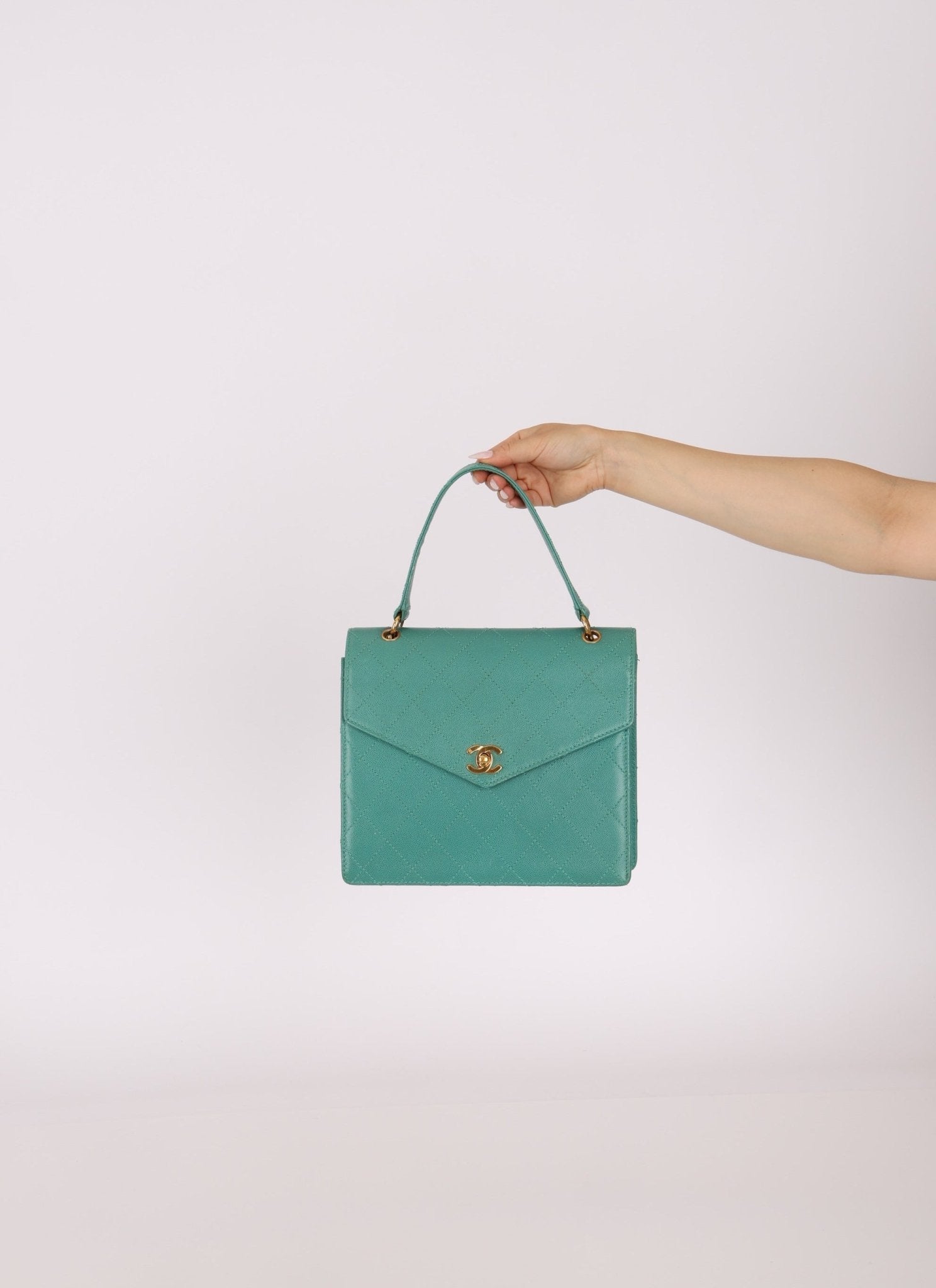 Rare Chanel 1997 Turquoise Caviar Kelly Bag 24K GP - FashioNica