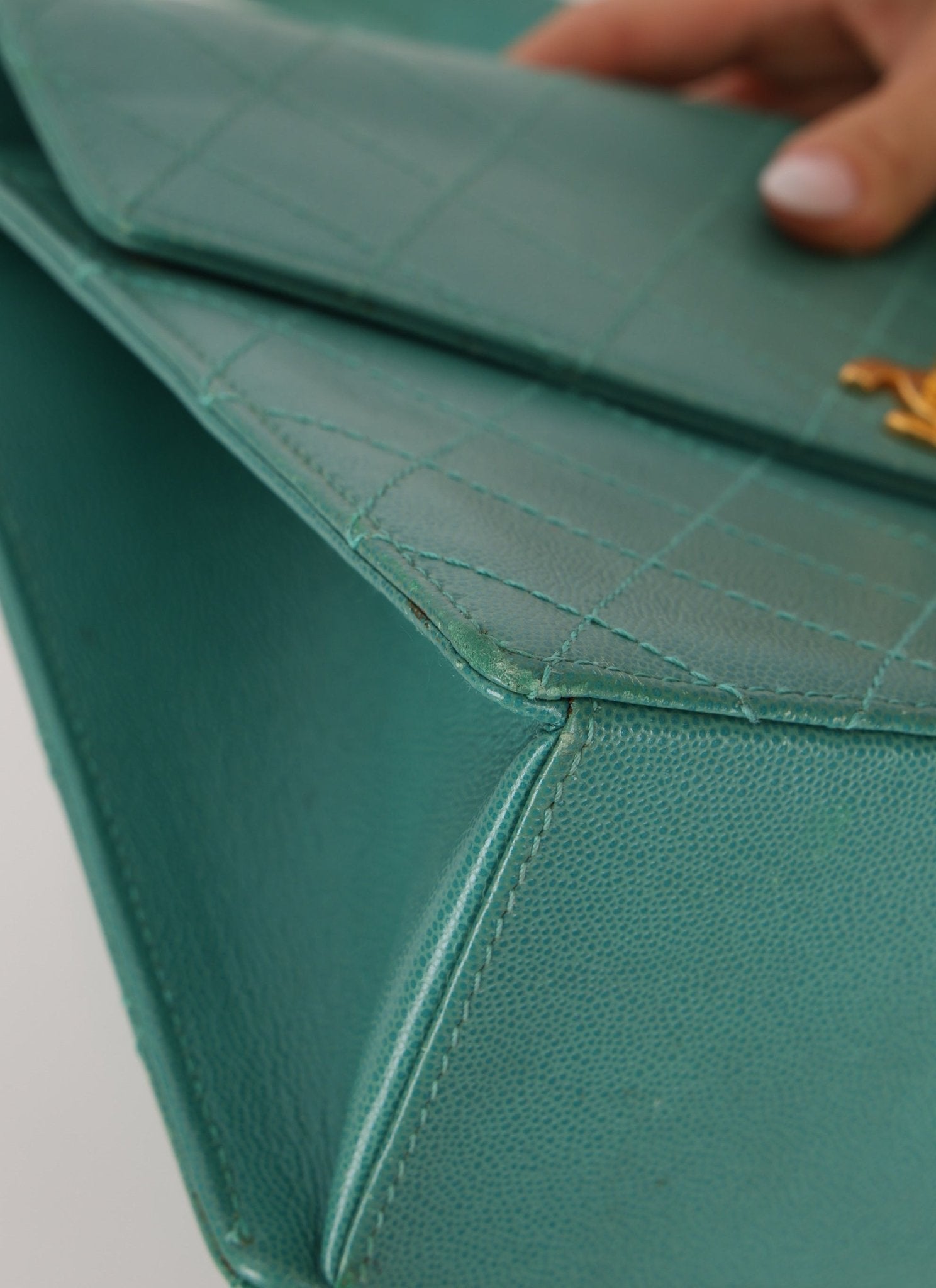 Rare Chanel 1997 Turquoise Caviar Kelly Bag 24K GP - FashioNica