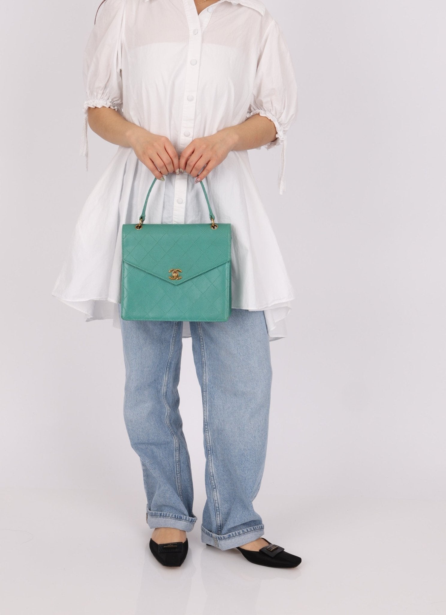 Rare Chanel 1997 Turquoise Caviar Kelly Bag 24K GP - FashioNica