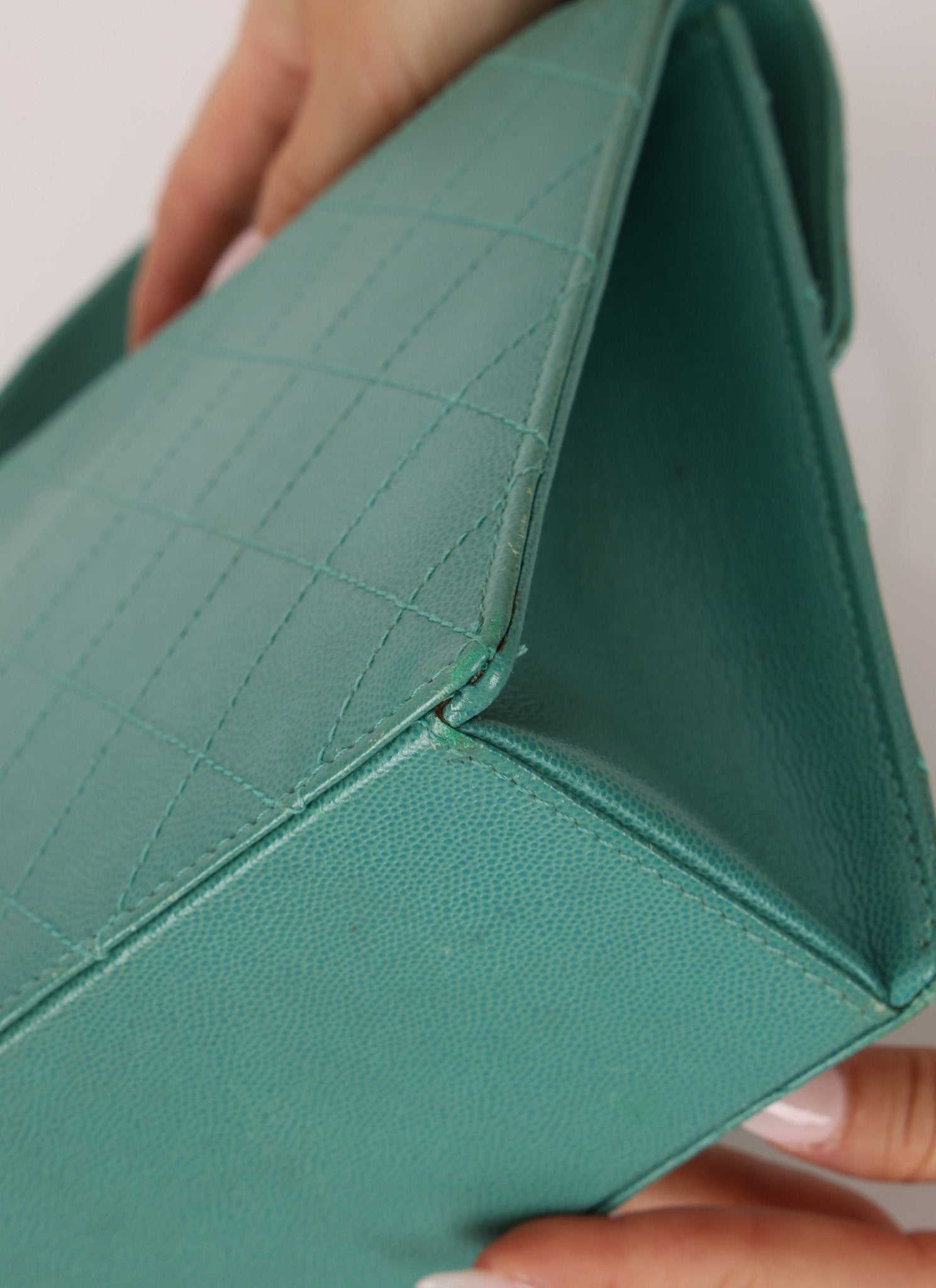 Rare Chanel 1997 Turquoise Caviar Kelly Bag 24K GP - FashioNica