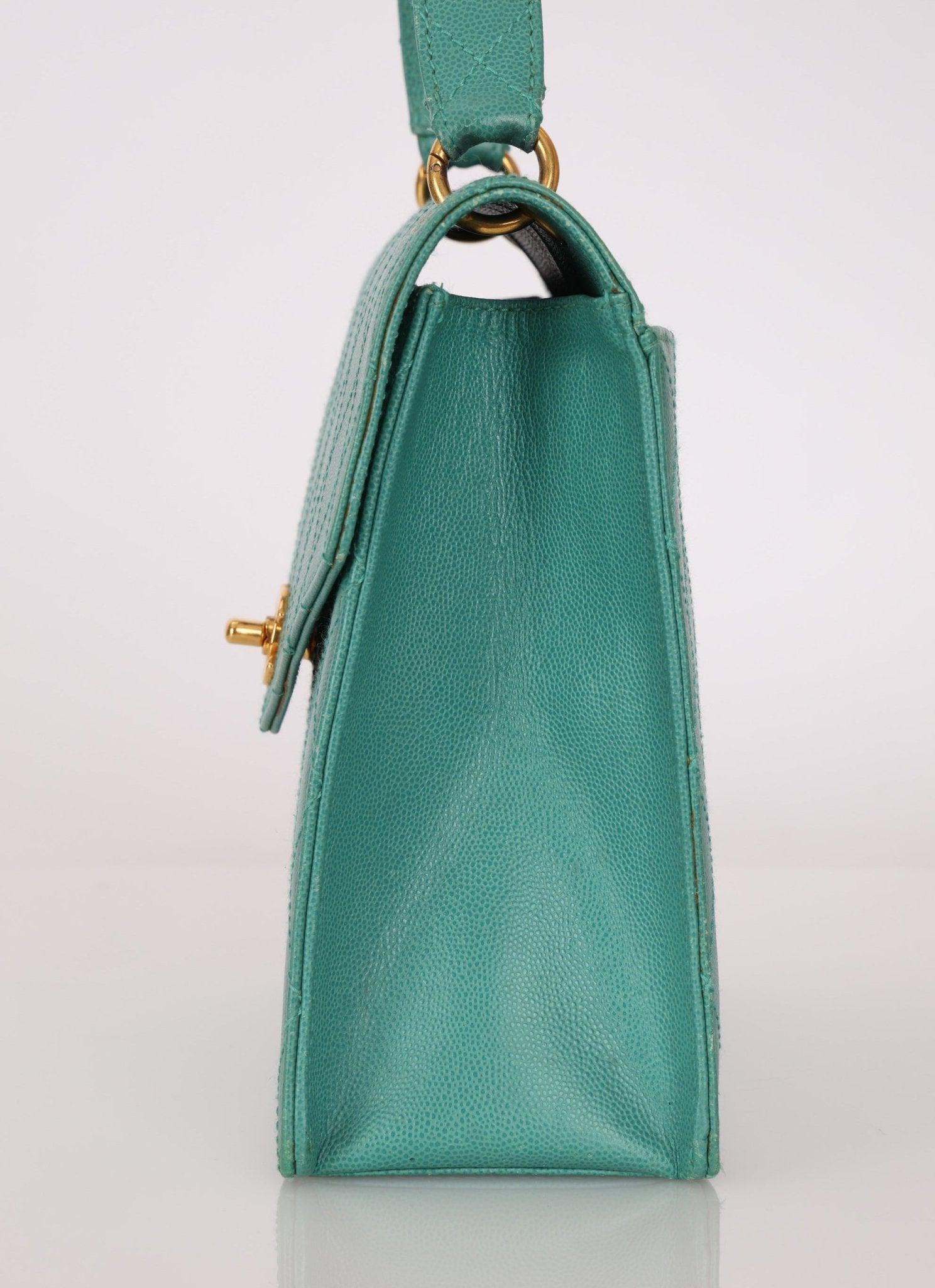 Rare Chanel 1997 Turquoise Caviar Kelly Bag 24K GP - FashioNica