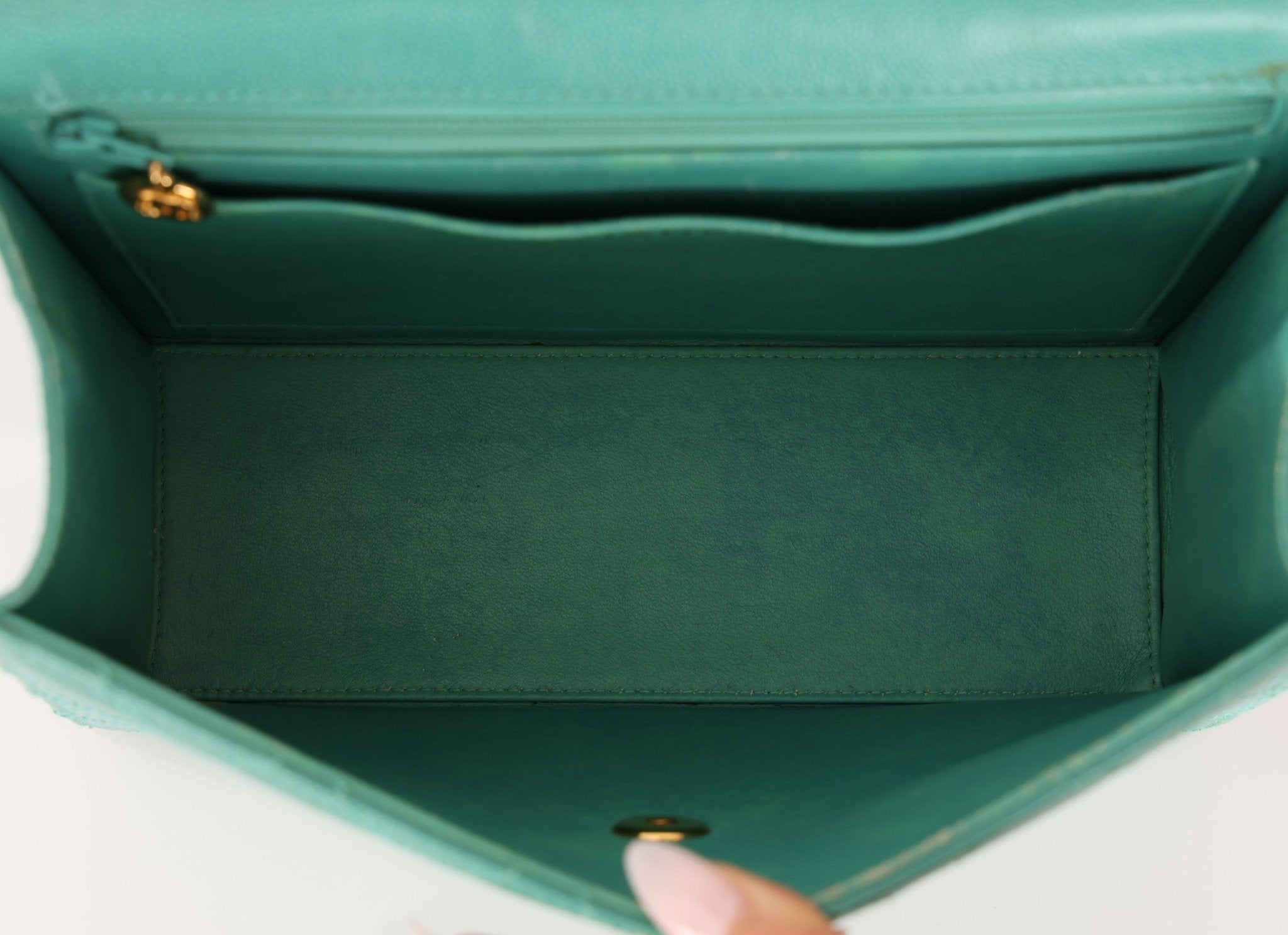 Rare Chanel 1997 Turquoise Caviar Kelly Bag 24K GP - FashioNica