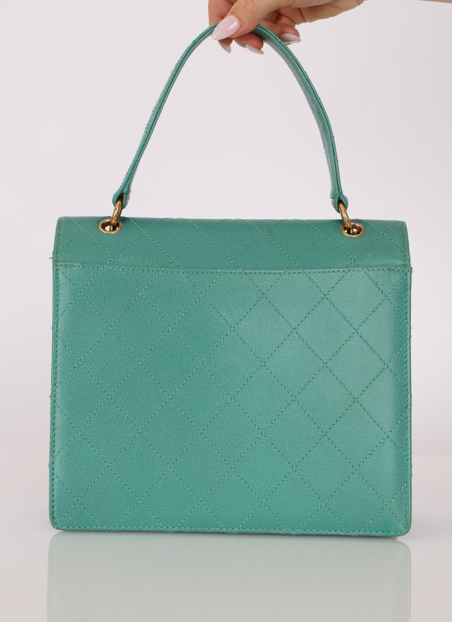 Rare Chanel 1997 Turquoise Caviar Kelly Bag 24K GP - FashioNica