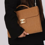 Rare Chanel 1998 Burlap XL Turnlock Briefcase 24k GP - FashioNica
