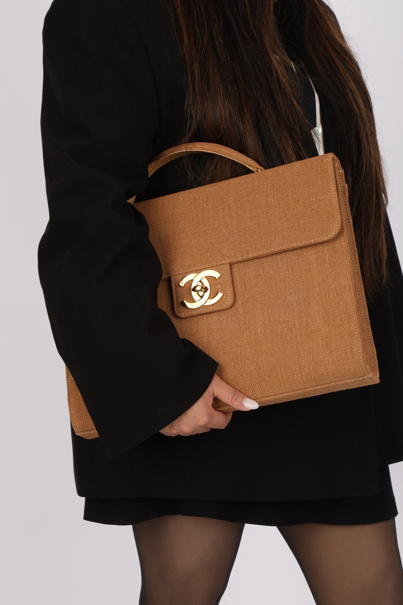 Rare Chanel 1998 Burlap XL Turnlock Briefcase 24k GP - FashioNica