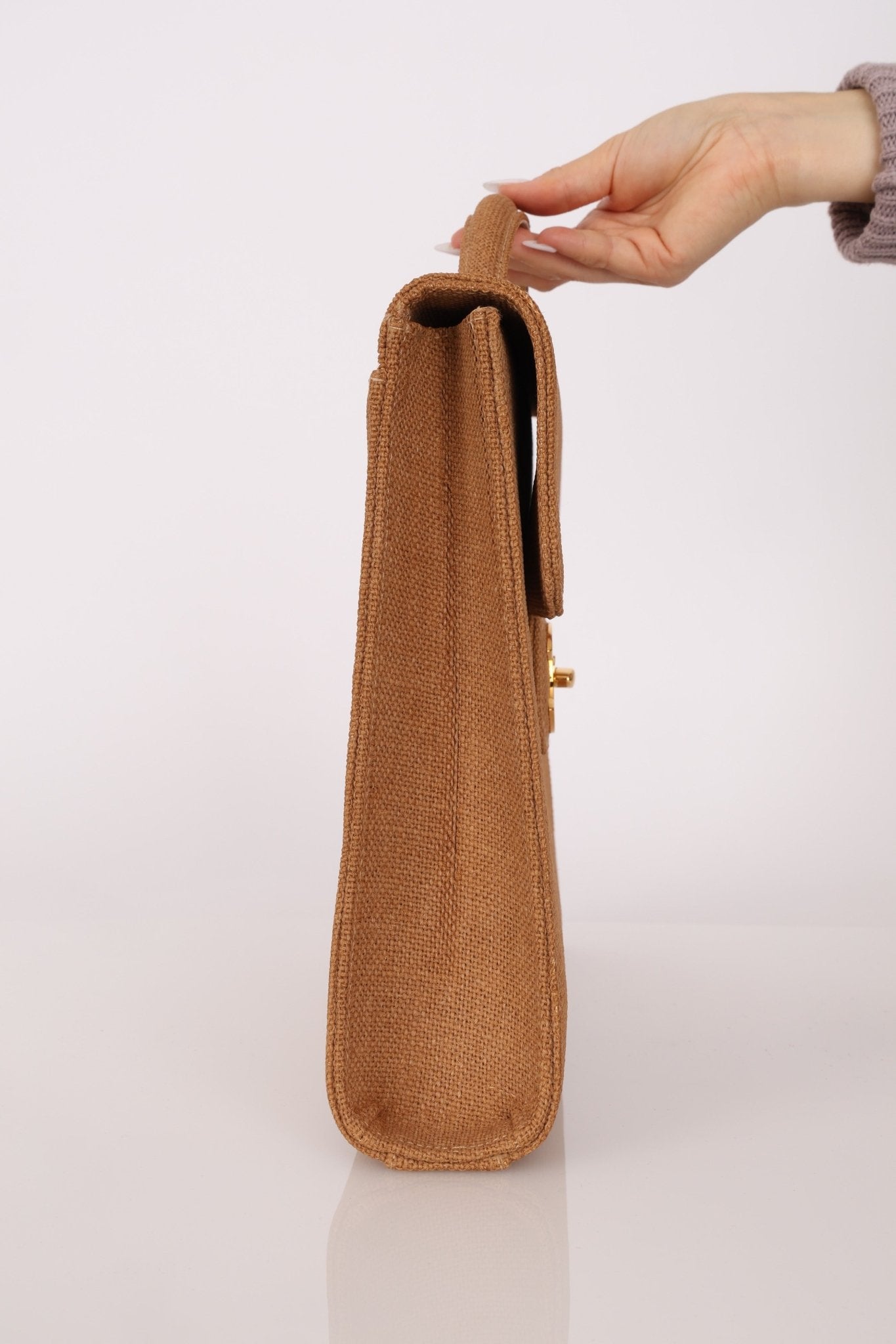 Rare Chanel 1998 Burlap XL Turnlock Briefcase 24k GP - FashioNica