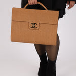 Rare Chanel 1998 Burlap XL Turnlock Briefcase 24k GP - FashioNica