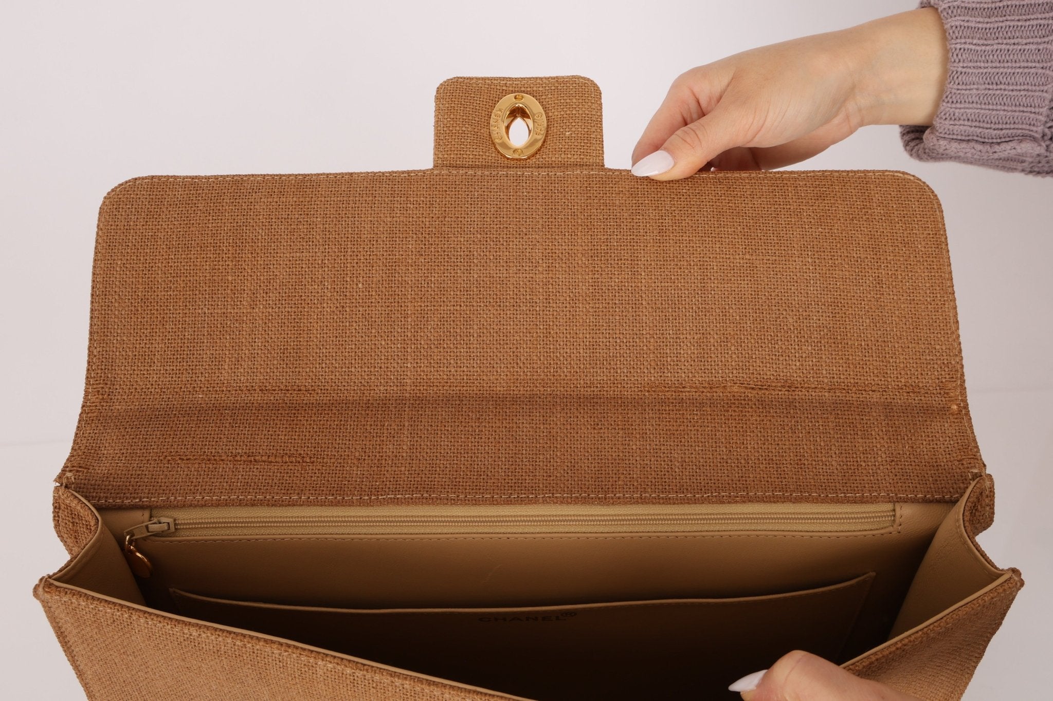 Rare Chanel 1998 Burlap XL Turnlock Briefcase 24k GP - FashioNica