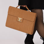 Rare Chanel 1998 Burlap XL Turnlock Briefcase 24k GP - FashioNica