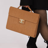 Rare Chanel 1998 Burlap XL Turnlock Briefcase 24k GP - FashioNica