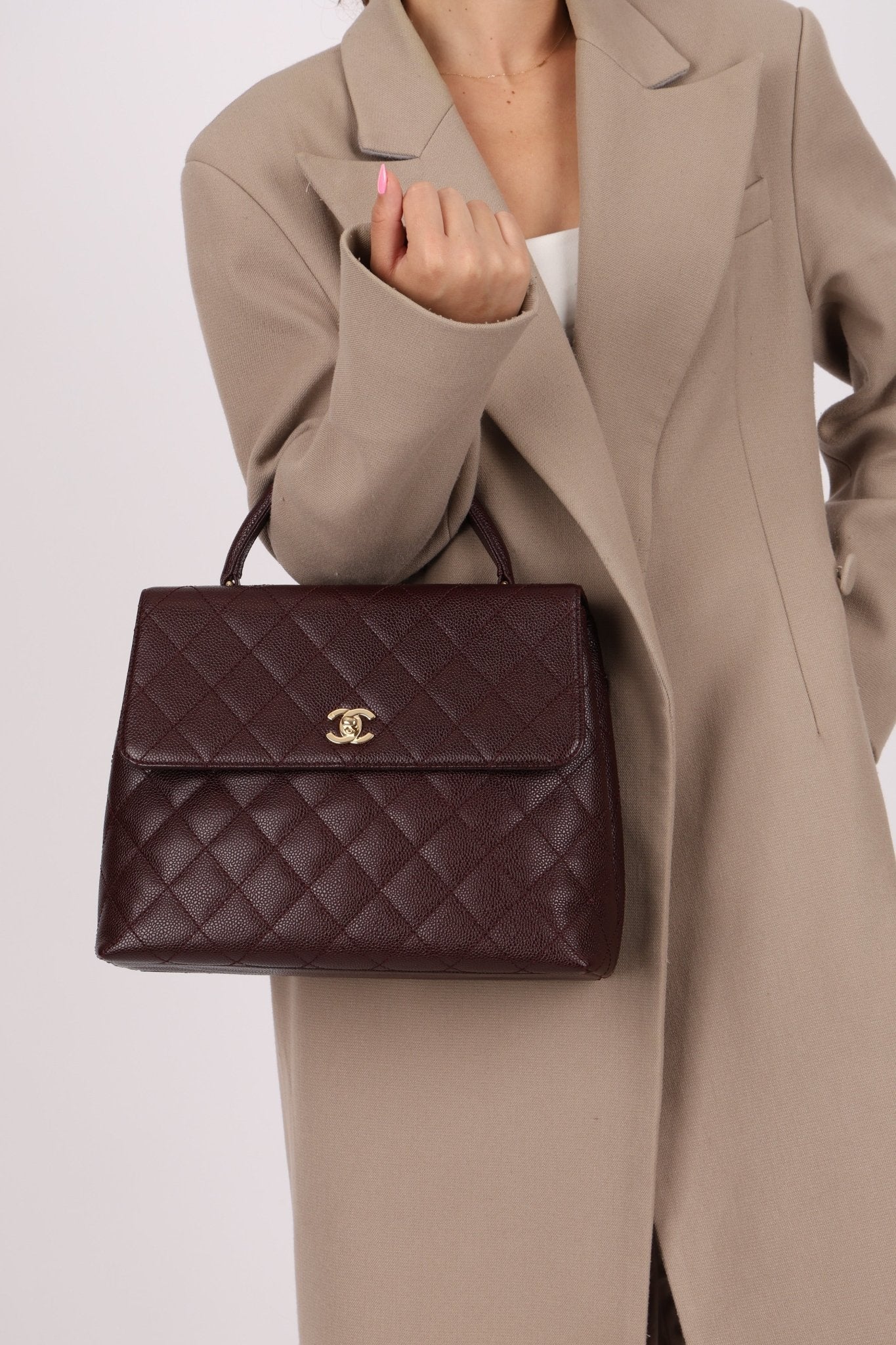 Rare Chanel 2001 Bordeaux Caviar Kelly Top Handle 24K GP - FashioNica