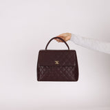 Rare Chanel 2001 Bordeaux Caviar Kelly Top Handle 24K GP - FashioNica