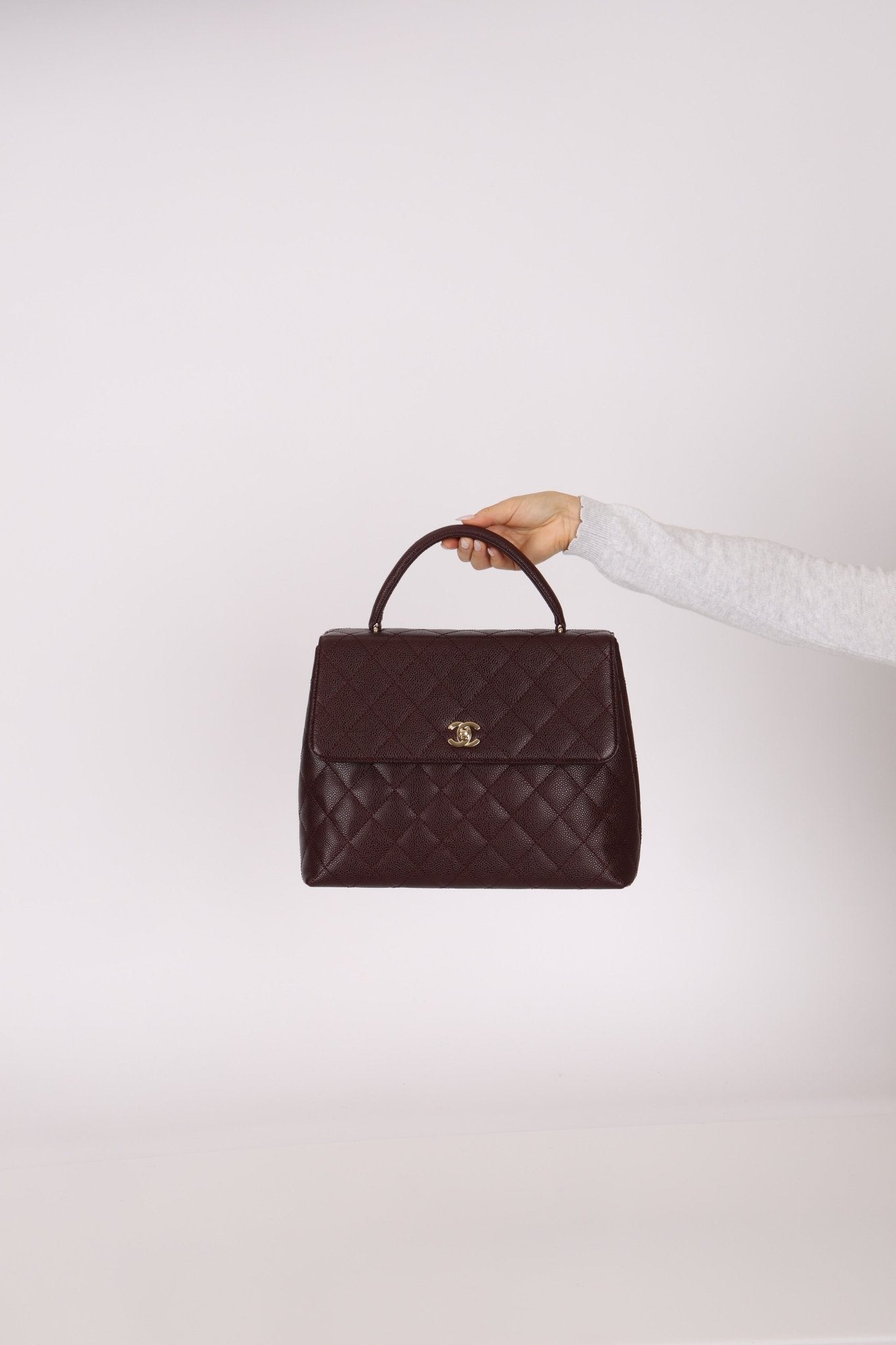 Rare Chanel 2001 Bordeaux Caviar Kelly Top Handle 24K GP - FashioNica