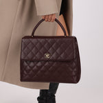 Rare Chanel 2001 Bordeaux Caviar Kelly Top Handle 24K GP - FashioNica