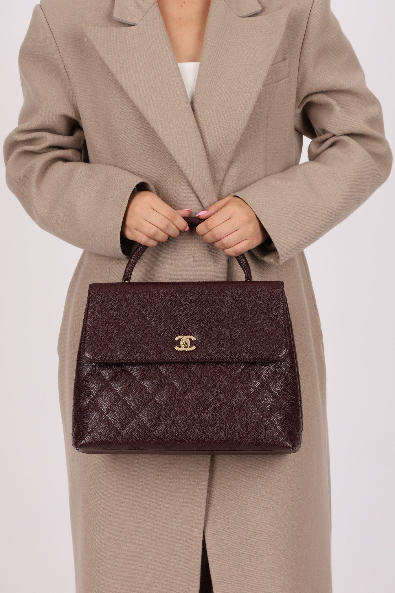 Rare Chanel 2001 Bordeaux Caviar Kelly Top Handle 24K GP - FashioNica