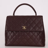 Rare Chanel 2001 Bordeaux Caviar Kelly Top Handle 24K GP - FashioNica