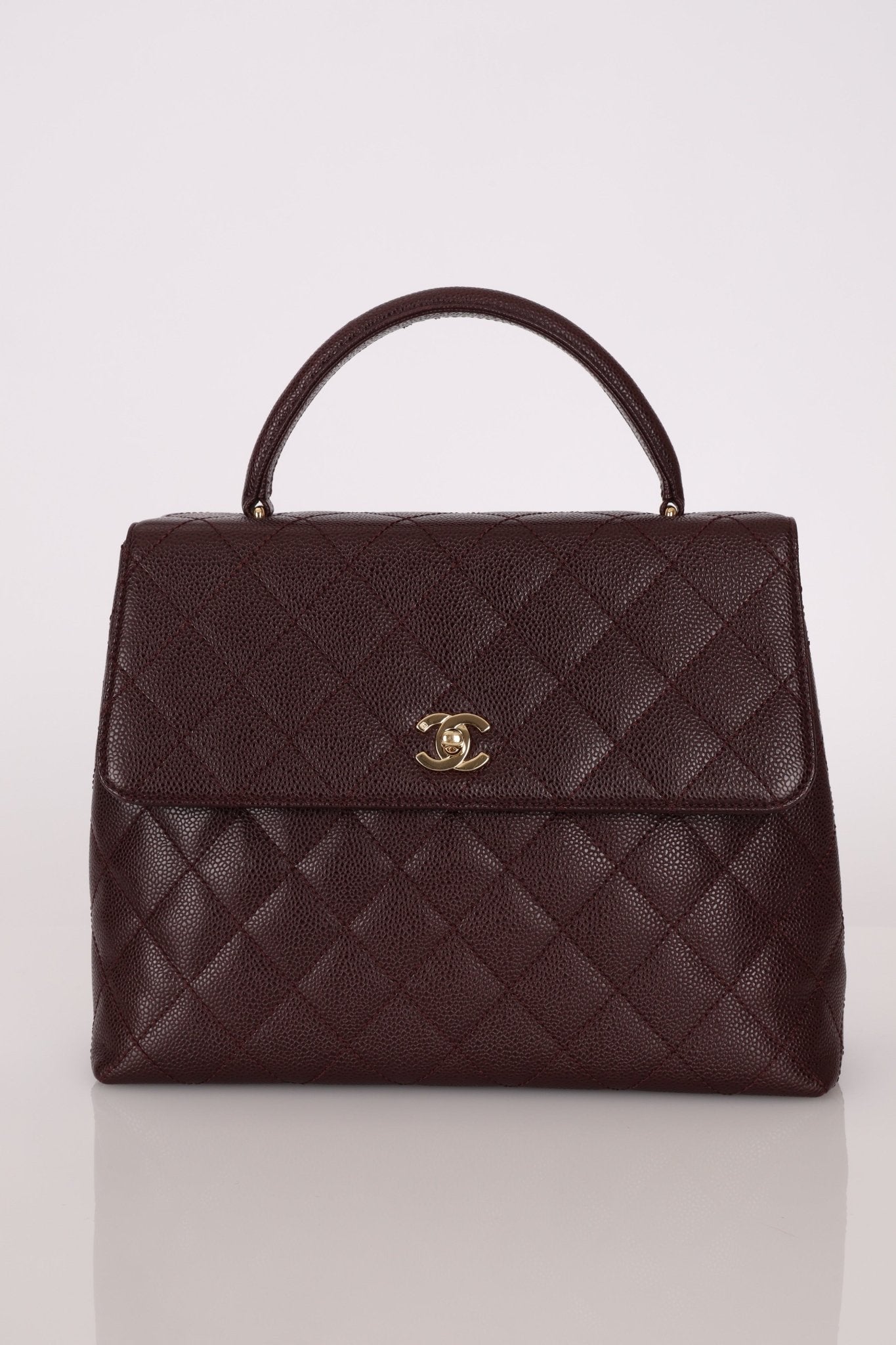 Rare Chanel 2001 Bordeaux Caviar Kelly Top Handle 24K GP - FashioNica