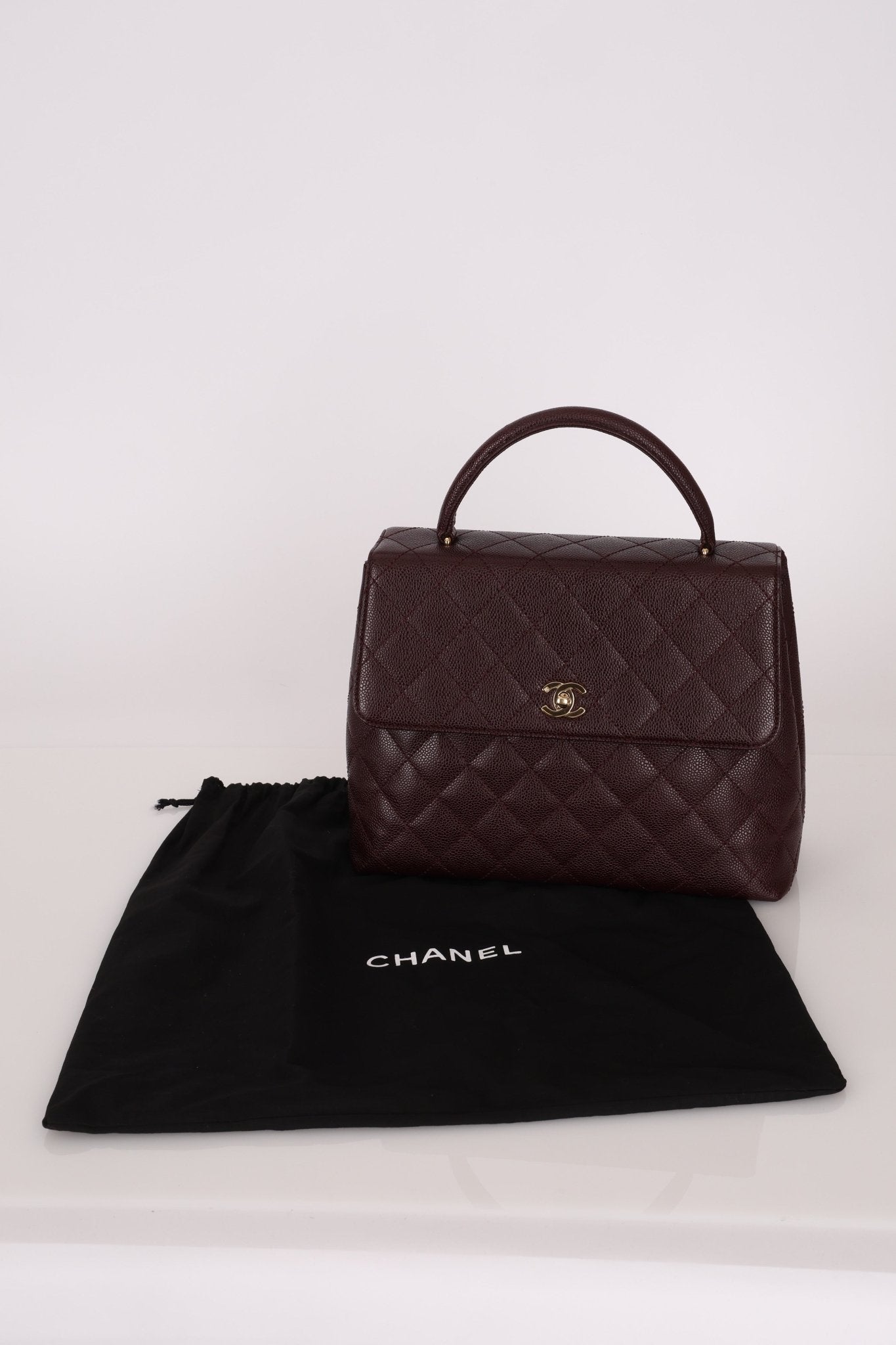 Rare Chanel 2001 Bordeaux Caviar Kelly Top Handle 24K GP - FashioNica