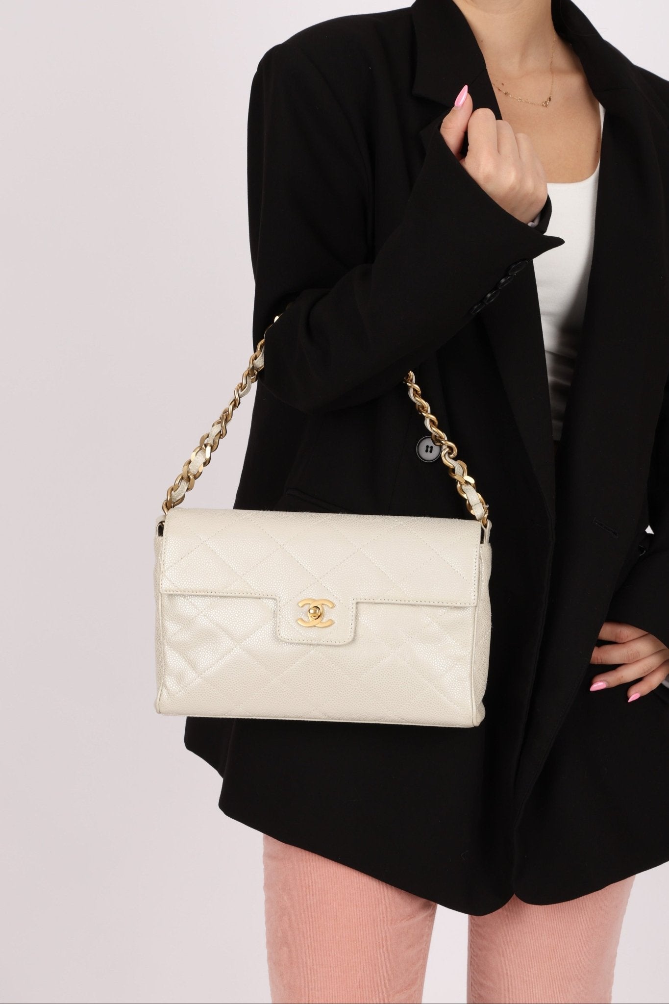 Rare Chanel 2002 Iridescent Caviar Turnlock Single Flap Bag 24k GP - FashioNica