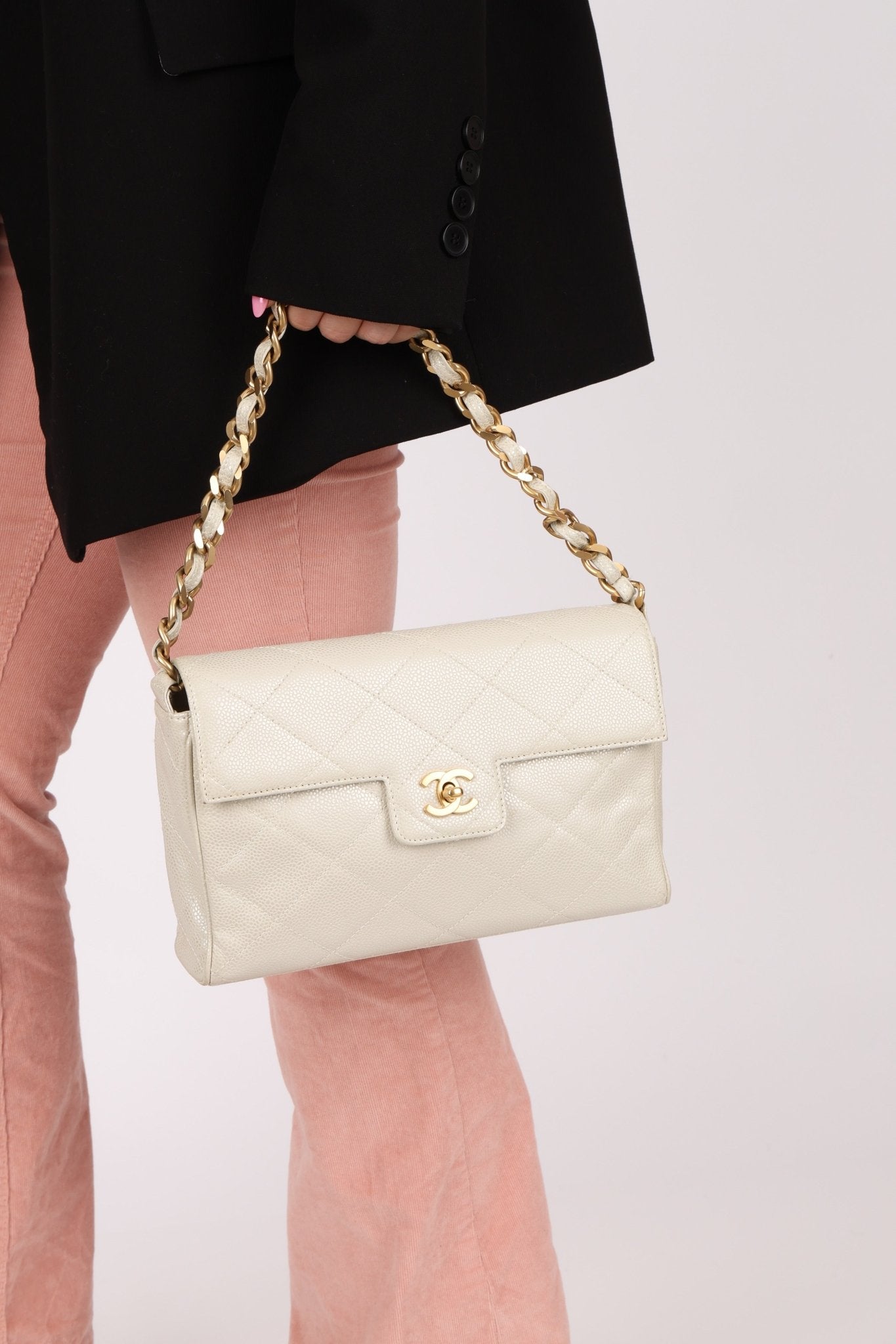 Rare Chanel 2002 Iridescent Caviar Turnlock Single Flap Bag 24k GP - FashioNica