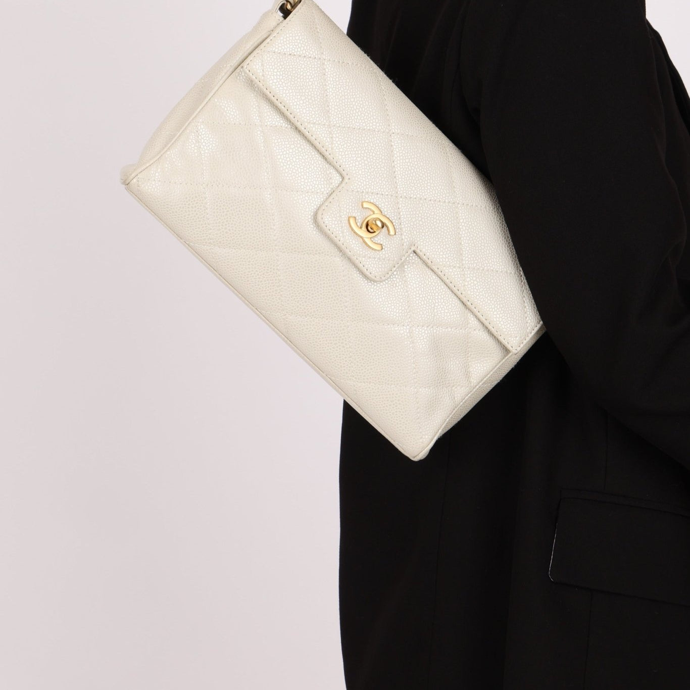Rare Chanel 2002 Iridescent Caviar Turnlock Single Flap Bag 24k GP - FashioNica